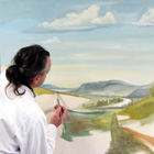 Lasierend werden die Farbfl&auml;chen angelegt